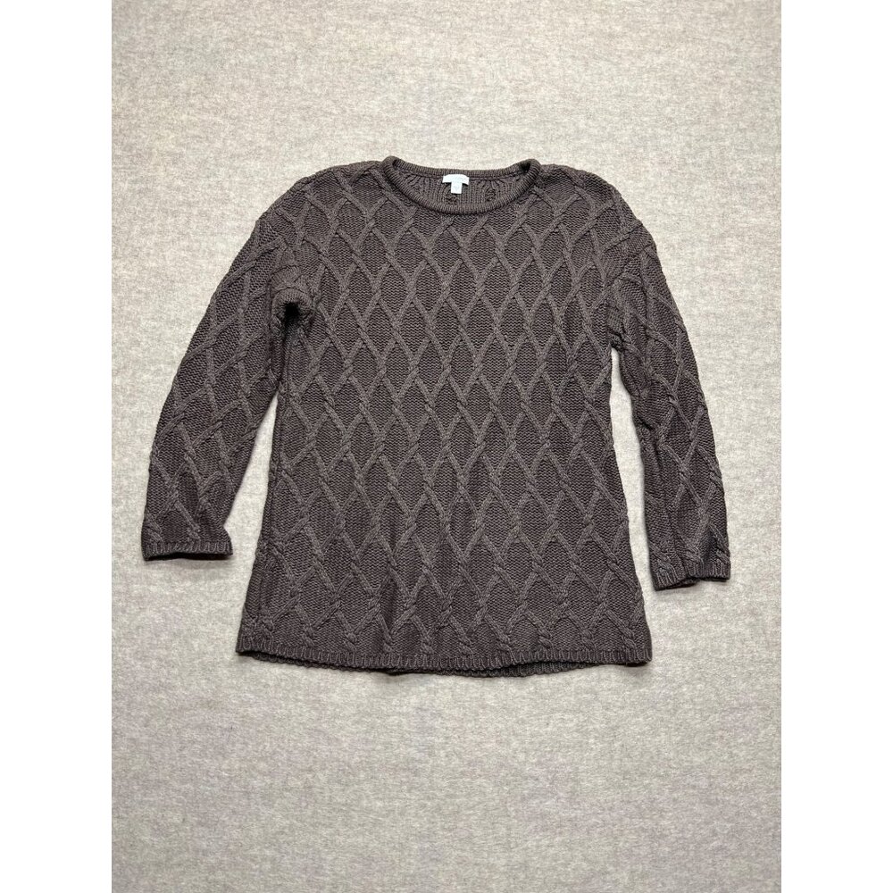 Pure J.Jill Brown Cable Knit Wool Blend Crewneck Sweater Small